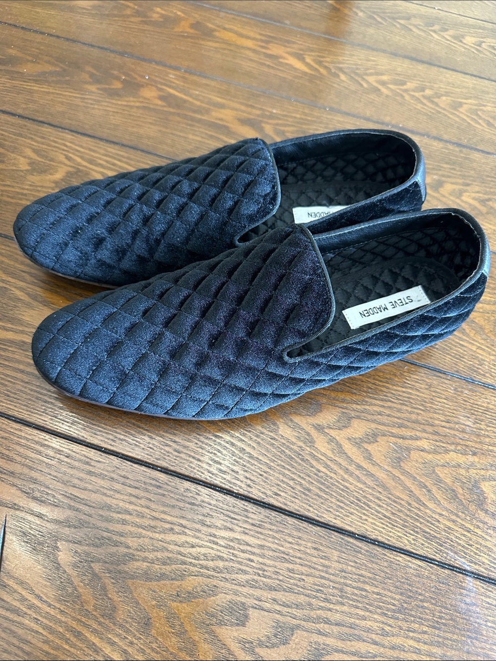 Steve Madden Quilted Black Velvet Loafers